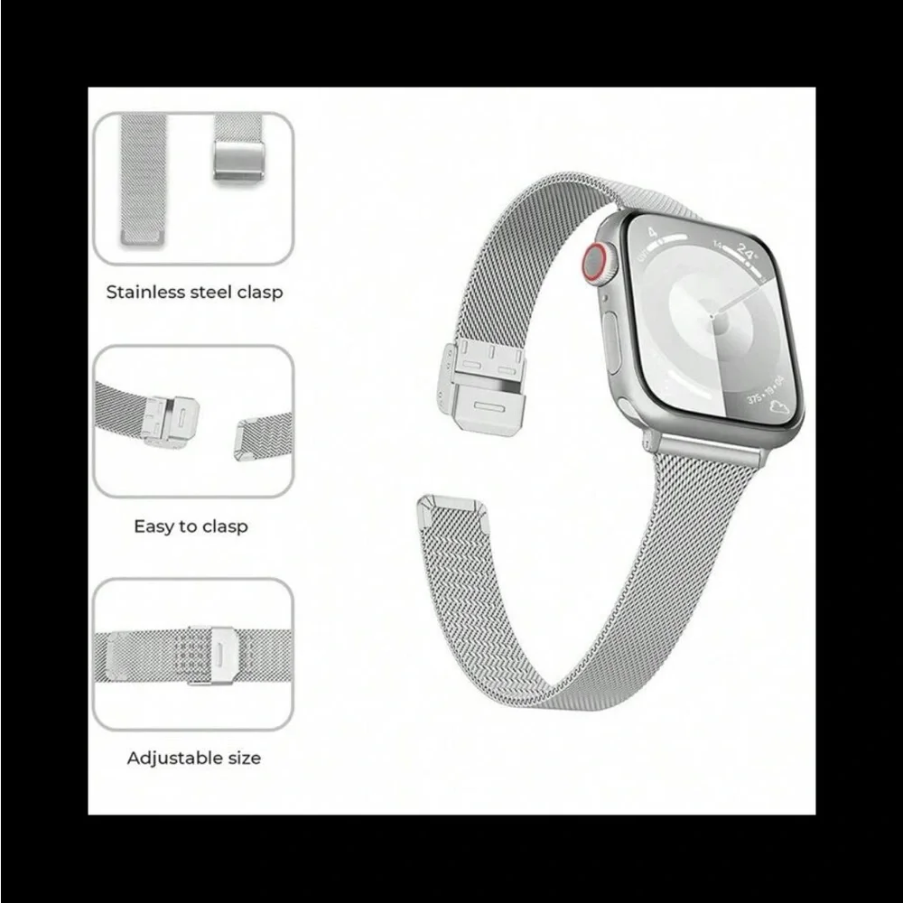 Silver Apple Watch Band Adjustable Women’s Men’s Unisex New in Bag 40mm